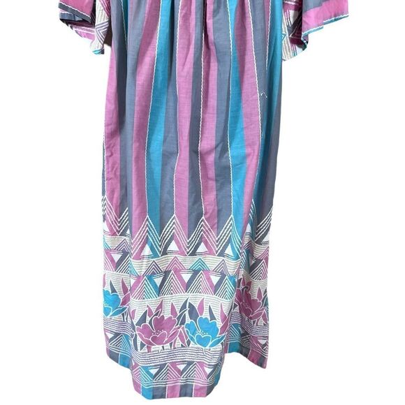 Vintage Sears At Home Wear Pastel Pink Gray Blue Floral Muumuu Dress - Picture 12 of 14